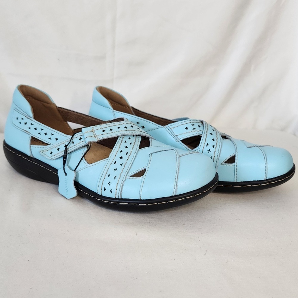 Irrefour Blue Leather Comfort Loafers Cross Strap Cutout Design US 8
